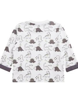 Camiseta Newness Dinosaurios Algodón Blanca Bebe