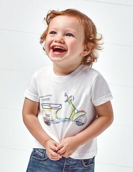 Camiseta Mayoral  M/c Play Moto Blanco Para Bebé Niño