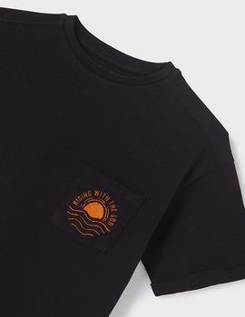 Camiseta Mayoral M/c Lavada Bordado Negro Para Niño