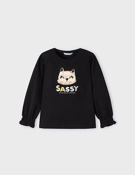 Camiseta Mayoral Gatito Negro Para Niña