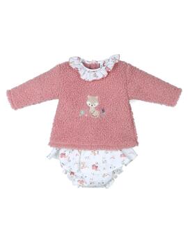 Conj.Popys Sudadera Rizo Rosa Para Bebè