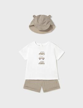 Conj.Mayoral Gorro Rayas Beige Para Bebé