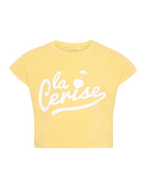 Palabra Quinto Tranquilidad de espíritu Camiseta Name It Ombliguera Amarilla Para Niña